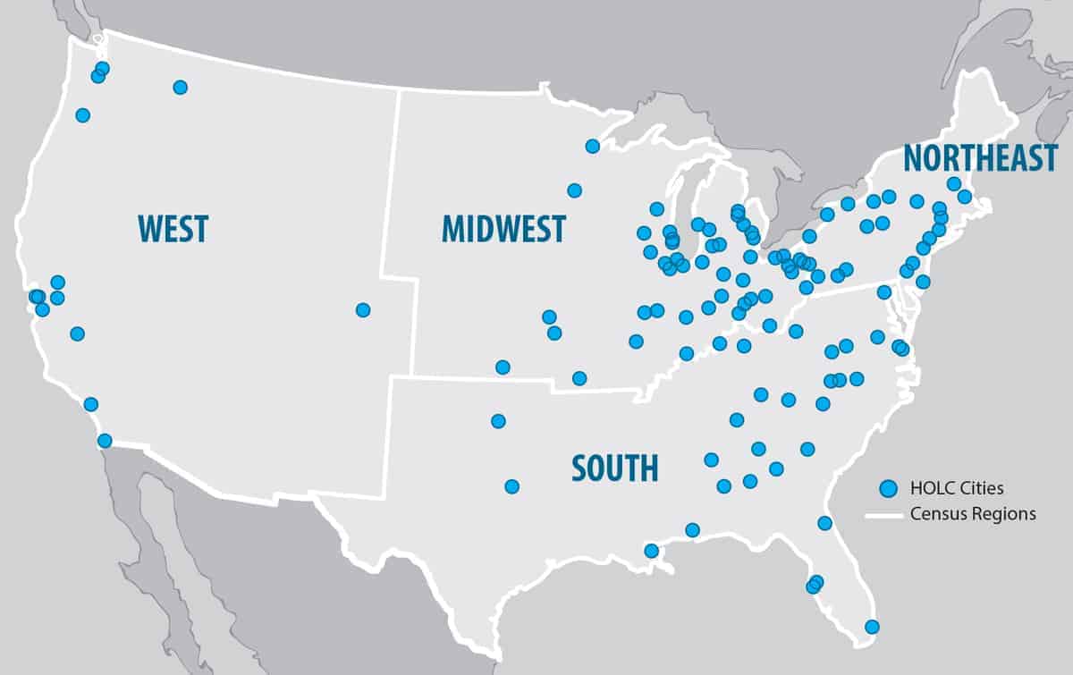  All cities in the study with regional divisions.