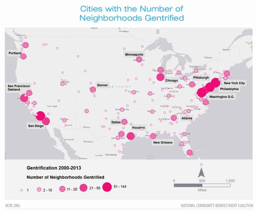 Cities with the Number of Neighborhoods Gentrified