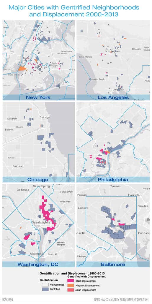 Major Cities with Gentrified Neighborhoods and Displacement 2000-2013