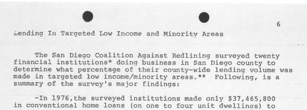 A picture of one of Dave Oddo's typewritten reports exposing home lending discrimination in San Diego.